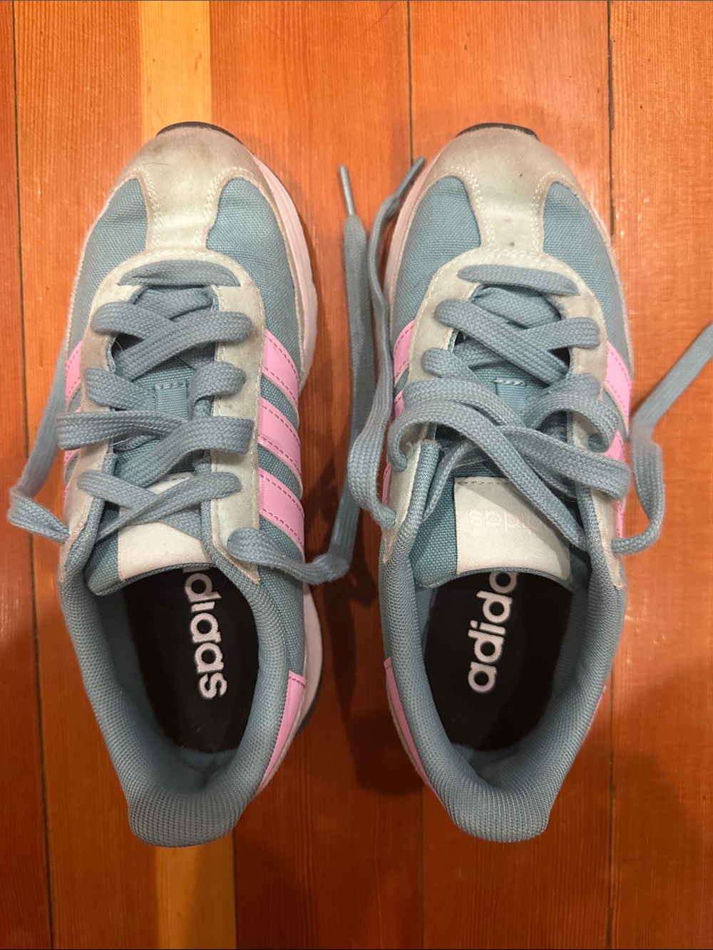 Adidas Girls Pastel Teal Sneakers with Pink Stripes, size 4